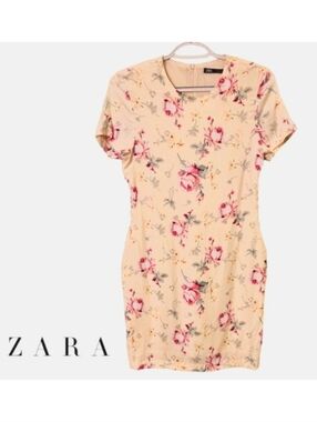 Zara Floral Spring Mini Dress - Size Small - Ivory with Pink Yellow Gray Green